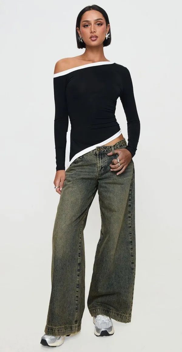 Long Sleeve Off The Shoulder Princess Polly Top - Image 2