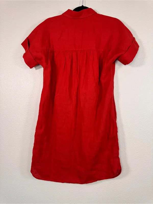 J Crew Orange Linen Short Sleeve Button Down Shirt Dress Womens XS Casual Mini - Image 2