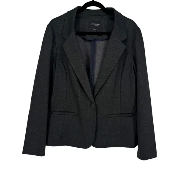 Liverpool Los Angeles Herringbone Ponte Knit Fitted Blazer Jacket Gray Sz‎ Large - Image 4