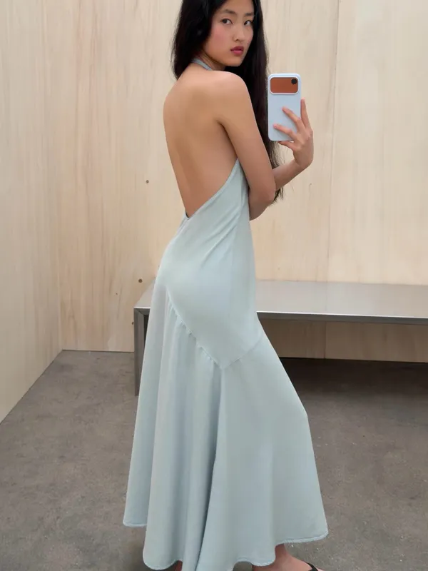 NWT Zara Light Blue Halter Open Back woman’s midi Dress Small - Image 10