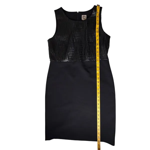 Anne Klein Black Crocodile Texture Sheath Dress Size 6 Faux Leather Office Work‎ - Image 10