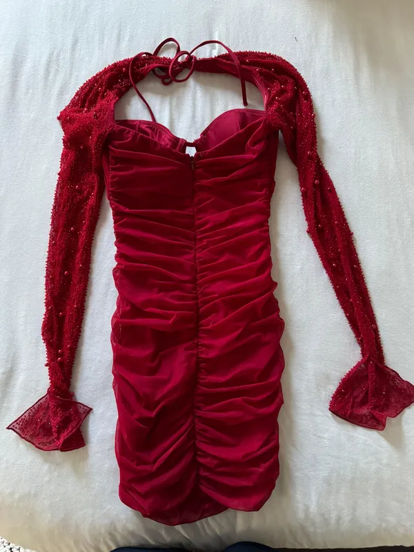 Red Embellished Dress - Image 4