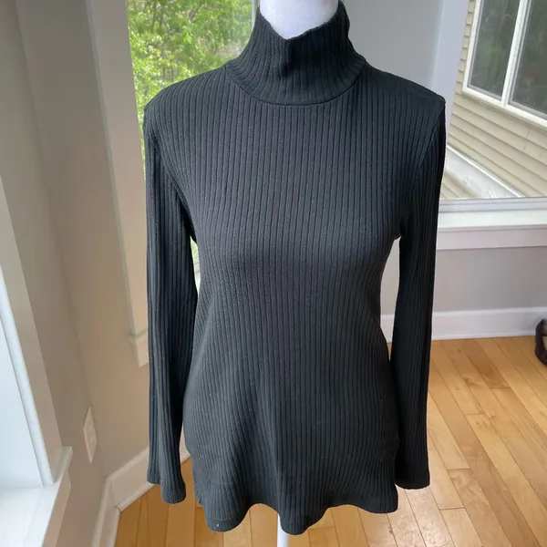 Vintage 90s J. Crew Black Ribbed Mockneck Long Sleeve Top Size Medium - Image 8