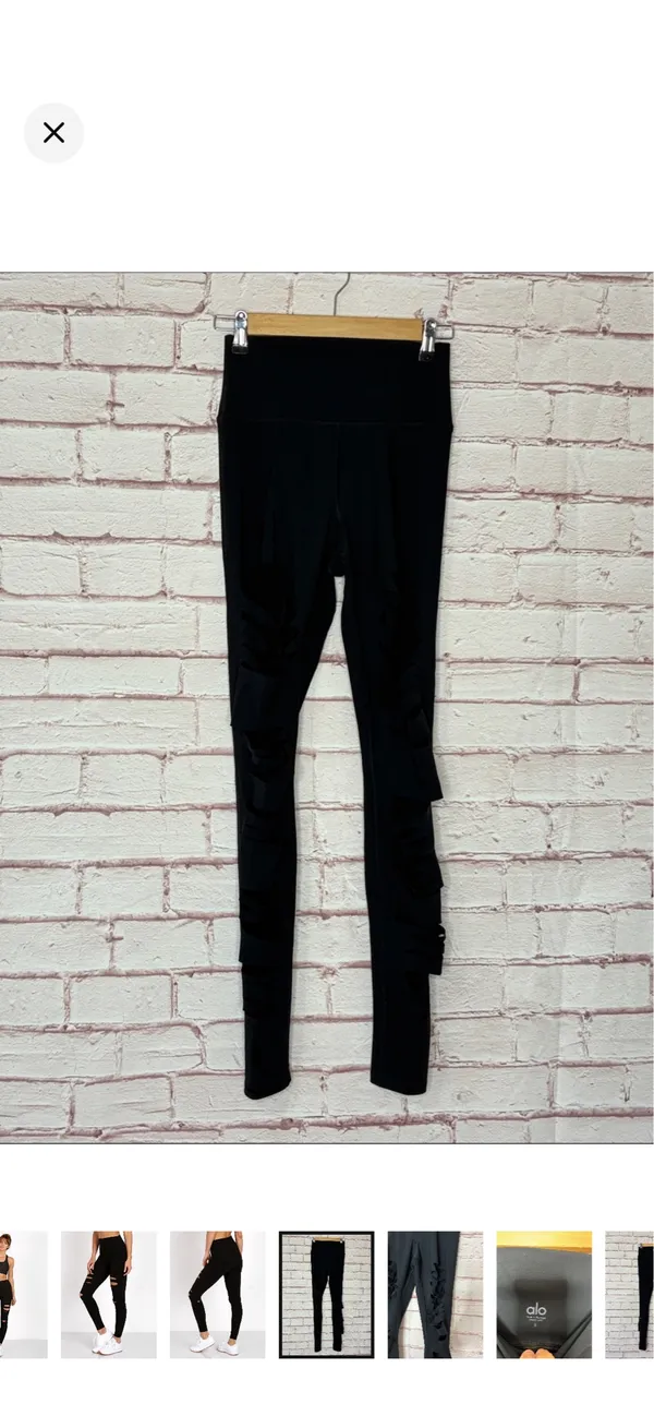 Alo Yoga High Waisted Ripped Warrior Legging Black Small Like New. Laser cut shred. Smoothing material. 12-13” waist 12” rise 29” inseam - Image 2