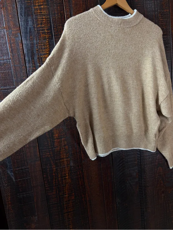H&M Beige Cozy Dolman Sleeve Sweater Medium - Image 6