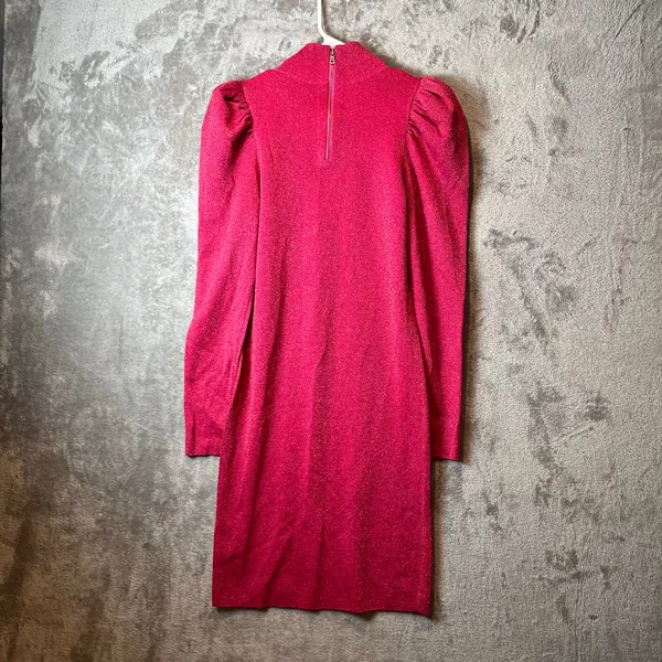 Alice + Olivia Issa Turtleneck Puff Sleeve‎ Dress Pink Glitter LG Wool Blend New - Image 4