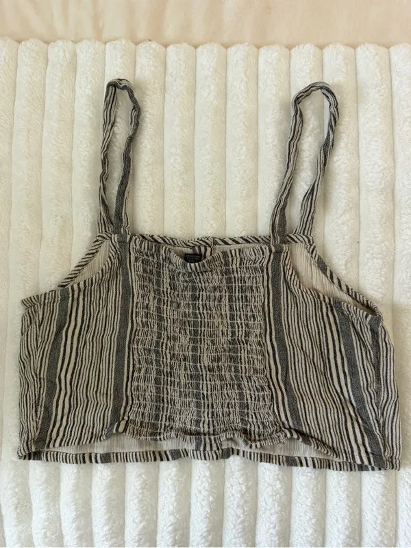 American Eagle Outfitters Striped Button-Front Cropped Tank Top - Black & Cream - Image 6
