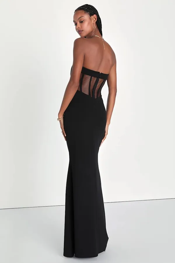 New Lulus Iconic Arrival Black Strapless Bustier Mermaid Maxi Dress XL MSRP $85 - Image 3
