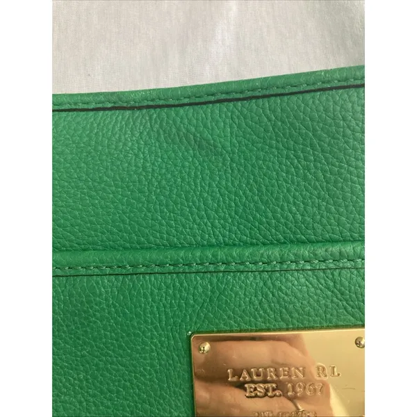 Lauren Ralph Lauren Leather Pebbled Crossbody Green Gold Hardware - Image 4