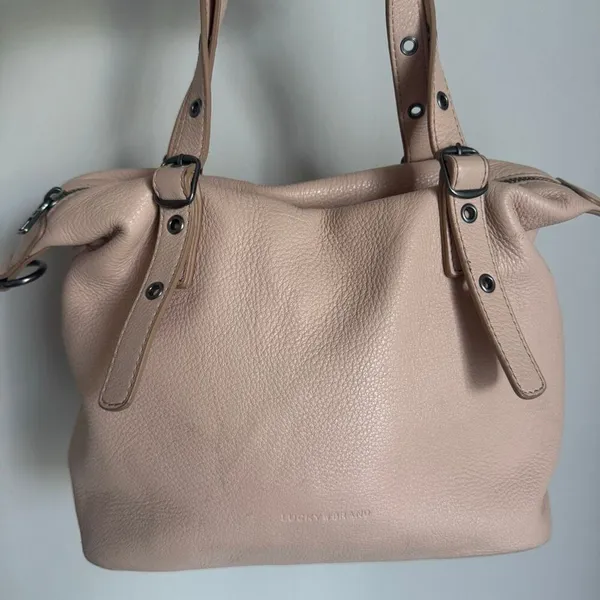 Lucky Brand Genuine Leather Bag With Silver Hardware Tan Beige - Image 6