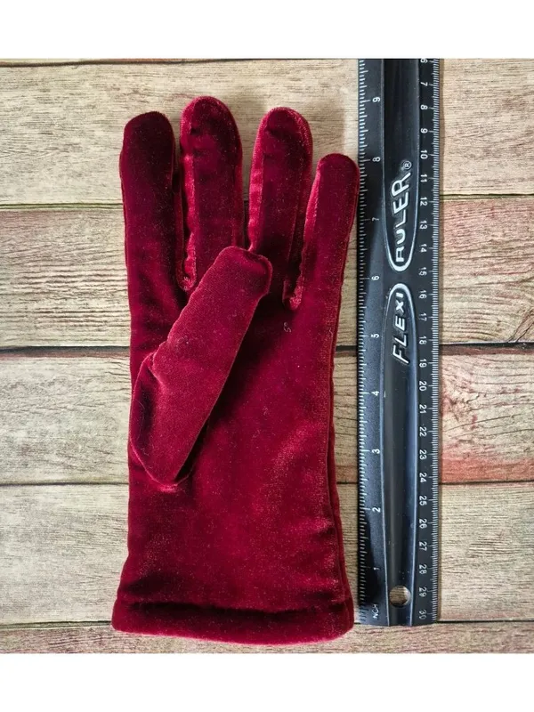 Cejon Maroon Velvet Gloves Thinsulate Lined One Size Stretch Quilted Glamorous - Image 4