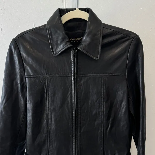 Vintage Andrew Marc NY Genuine‎ Leather Women's Jacket Zip Front Collared Small Black - Image 4