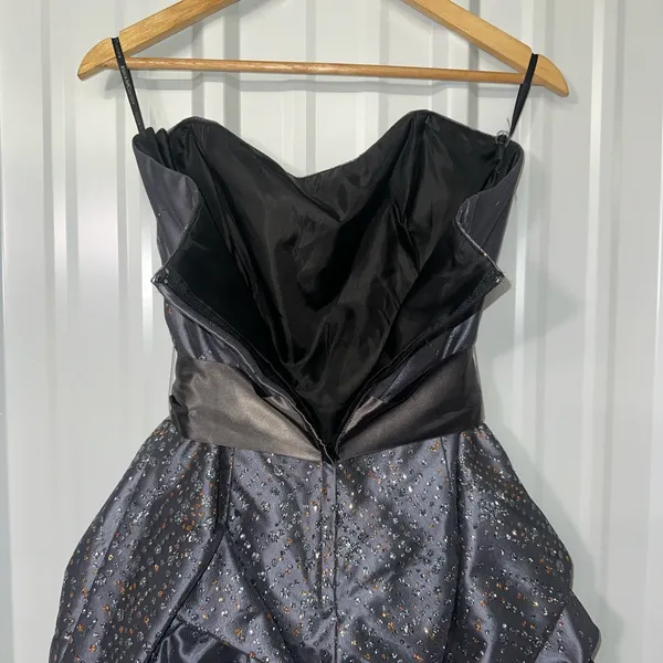 Jessica McClintock Gunne Sax Gray Strapless Mini Dress Formal Prom Coquette - Image 3
