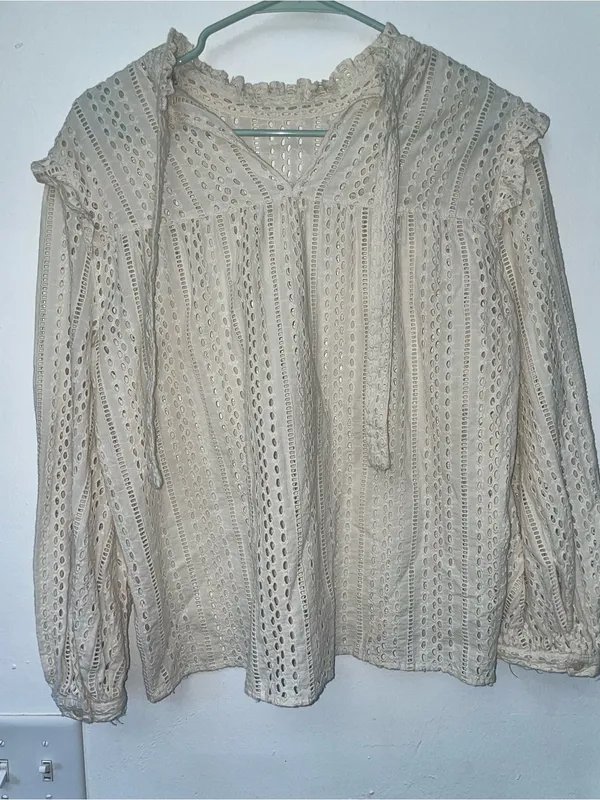 Madewell Women’s Small Ivory Eyelet Ruffle Long Sleeve Blouse Boho - Image 2