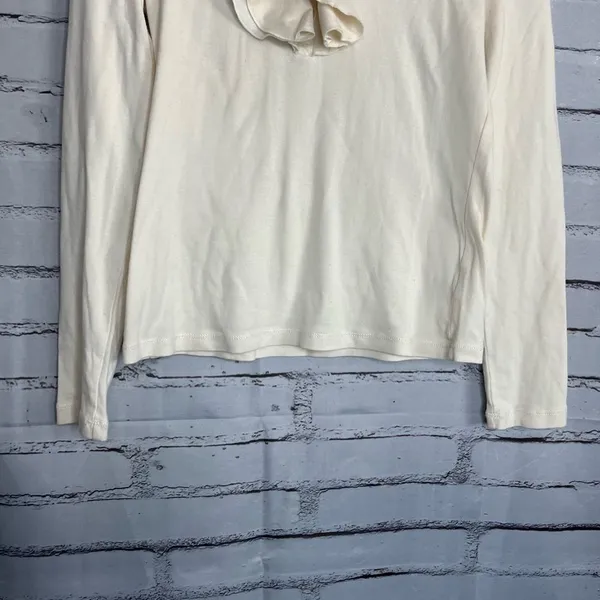Lauren Jeans Co Ruffle Front ¼-Button Long Sleeve White Top Preppy M Blouse Y2K - Image 4