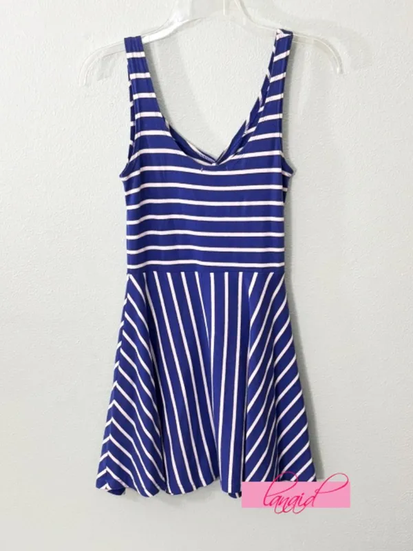 Derek Heart Striped Ruched Scrunched Sweetheart Bust Skater A-Line Fit & Flare S - Image 3