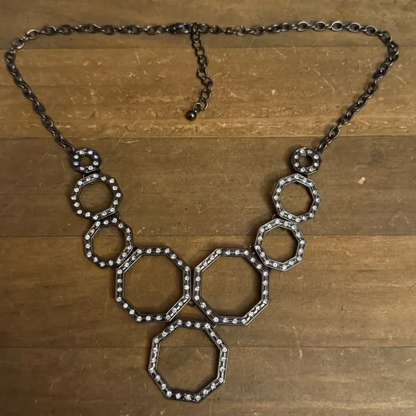Gunmetal rhinestone hexagon bib necklace - Image 3