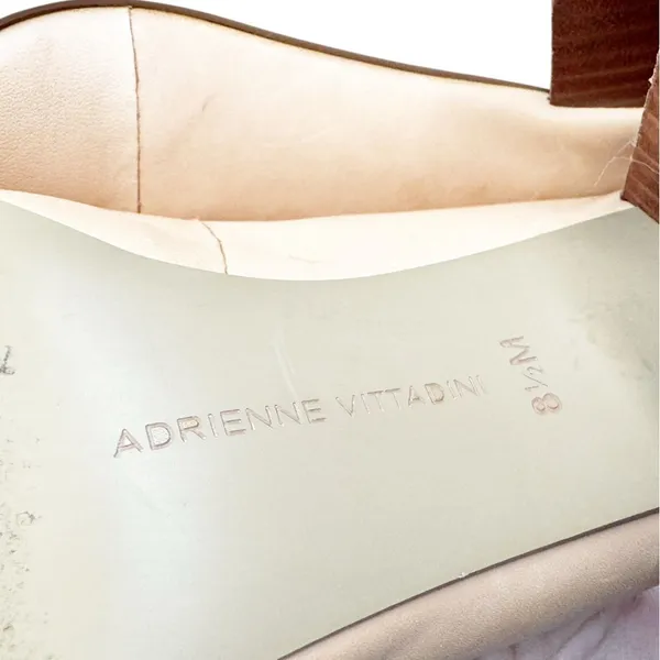 Adrienne Vittadini Stack Block Beige Leather Heels Sz 8.5 - Image 5