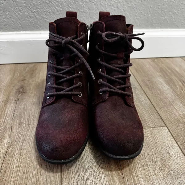 Earth Etienne LQV Womens 6M Burgundy Leather Lace Up Combat Ankle Boots Moto - Image 4