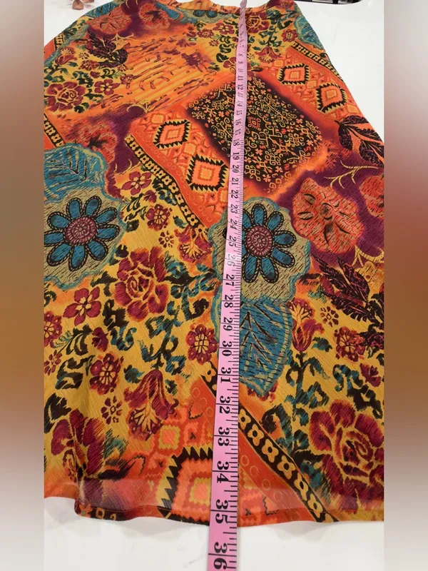Coldwater Creek Orange Floral Patchwork Midi Skirt - Image 6