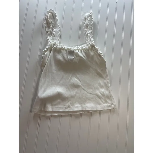 Maeve Anthropologie White Ribbed Ruffle Trim Camisole Tank Top Bow Detail Large - Image 5