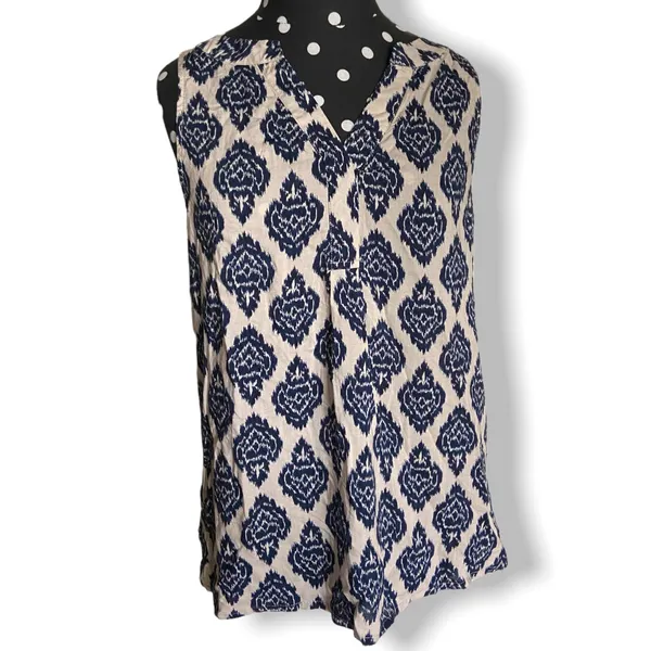 Kenar Womens Tank Top Shell Size Small Sleeveless Blue Ikat‎ Print - Image 2