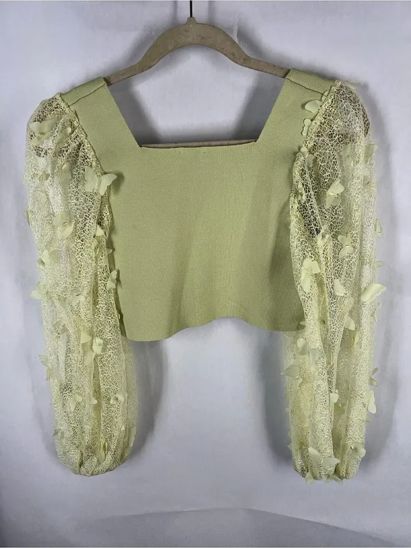 Free People Flutter By Crop Butterfly Sleeve Top Lemon L NWT - Image 3