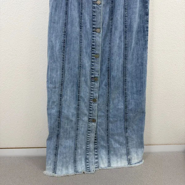 WASH LAB Dress Womens Size Small Blue Denim Sleeveless Button Front Maxi Raw Hem - Image 3