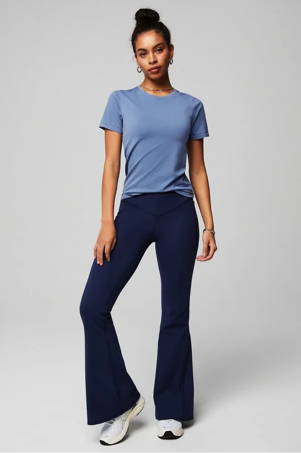 Fabletics Oasis PureLuxe High-Waisted Crossover Flare Leggings Navy - Image 2