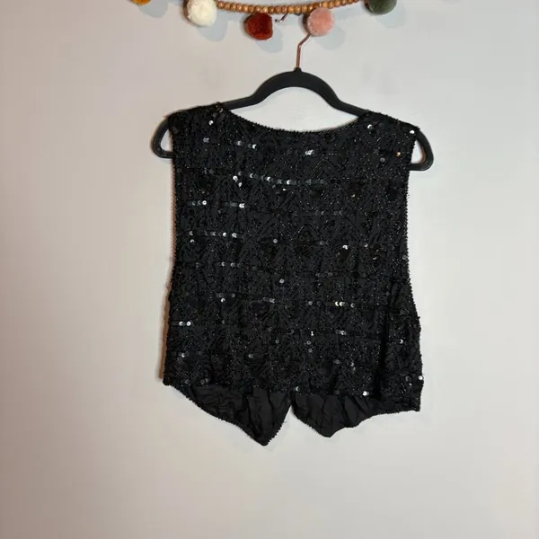 Vintage silk beaded black vest - Image 4