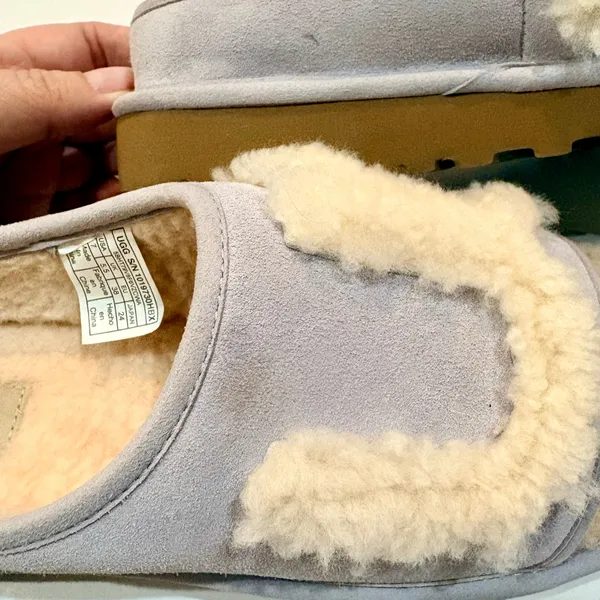 UGG Women’s Suede Shearling Slide Sandals Purple Cream Size 7 EUC Small Spots - Image 9