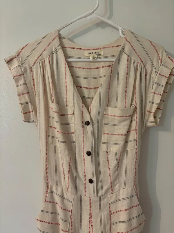 Striped Linen Jumpsuit White Size XS - Image 2
