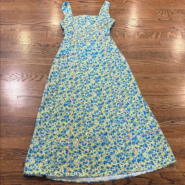 Cinq a Sept Perla Floral Square-Neck Midi Dress in green and blue, 2 - Image 3