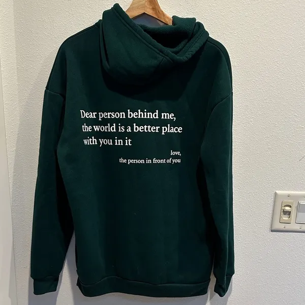 Dark Green Hoodie with Inspirational Text size medium - Image 2