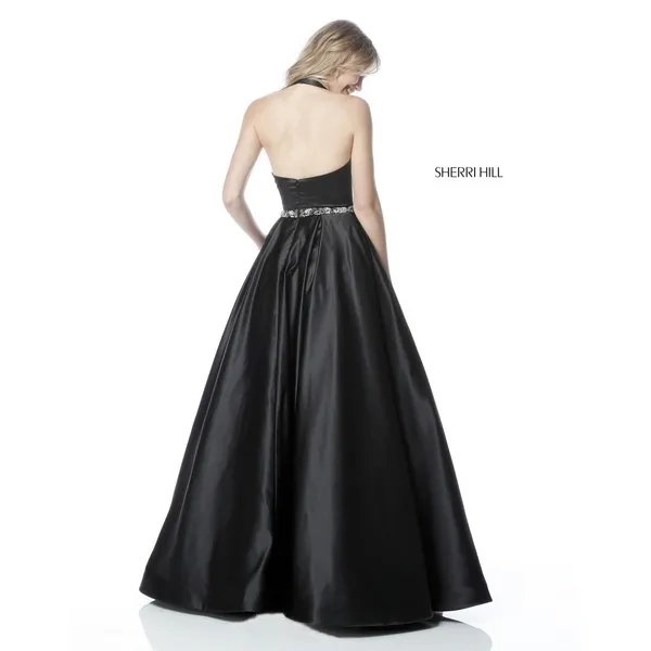 NWT Sherri Hill 51588 Black Halter Ball Gown Beaded Waist Dress Size 4 $598 - Image 2
