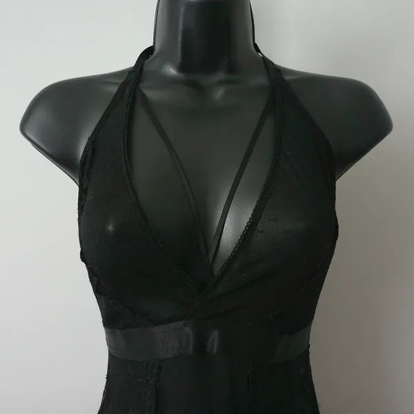 BodyRage Witchy MobWife Goth Dark Romance Sheer Lace Halter Bodysuit S/M Black - Image 2
