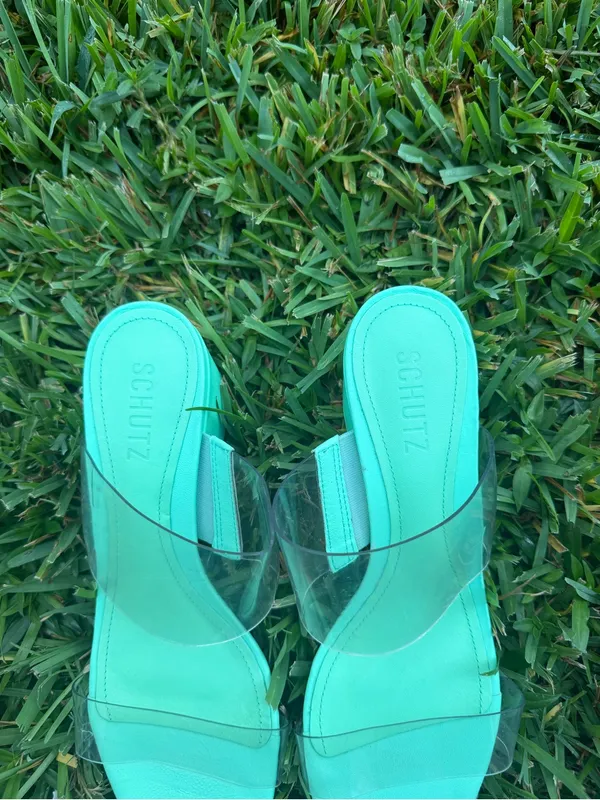 Schutz Victorie Transparent Block Heel Sandals Green 9B $138 - Image 3