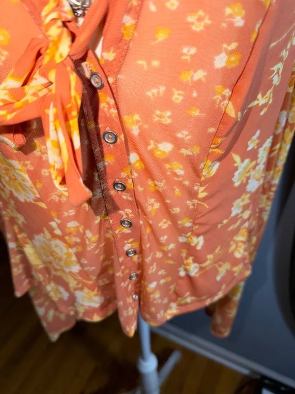 Free People Coral Floral Tie-Front Blouse - Image 3