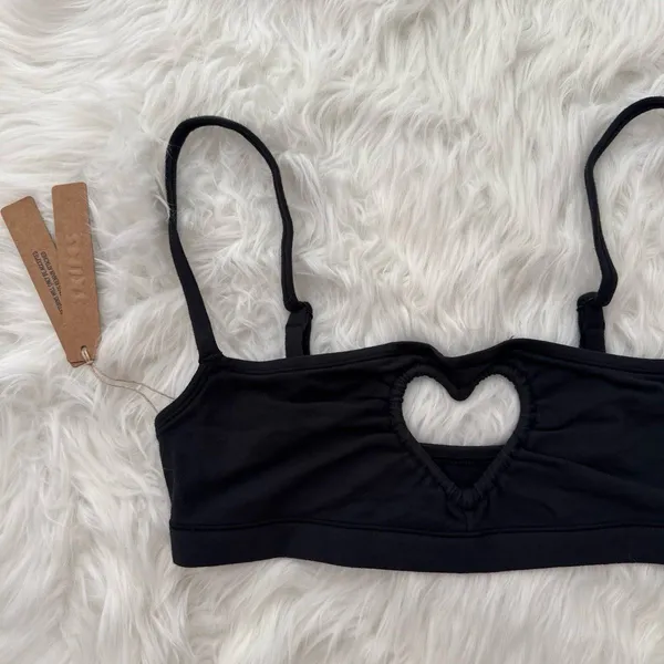 Skims Cotton Jersey Heart Scoop Bralette Soot Size XS - Image 5
