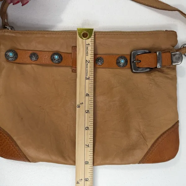 GIORGIA MILANI Crossbody‎ Bag Purse Shoulder Tan Italian Leather Western Conchos - Image 13