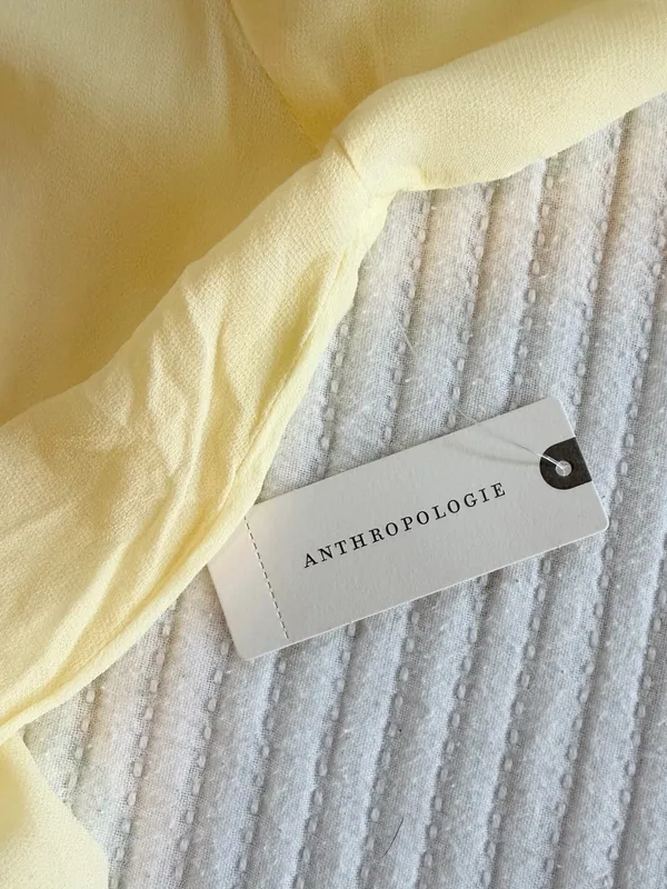 Anthropologie LACAUSA Butter Yellow Sheer Bell Sleeve Babydoll Mini Dress NWT - Image 7