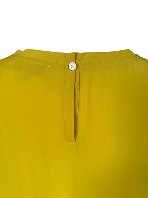 Loft women's short sleeve pullover blouse mustard yellow sheer size large - Image 6