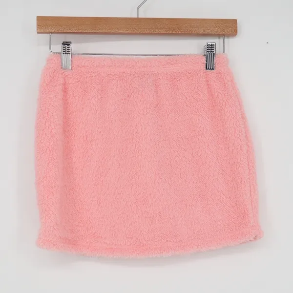 SHEIN Pink Faux Fur Mini Skirt XS Fuzzy Plush Elastic Waist - Image 2