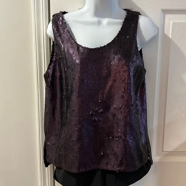 NWT DKNY Sequin Tank Top Womens Regal Purple Split Back P1JA6KDQ‎ Size S - Image 3