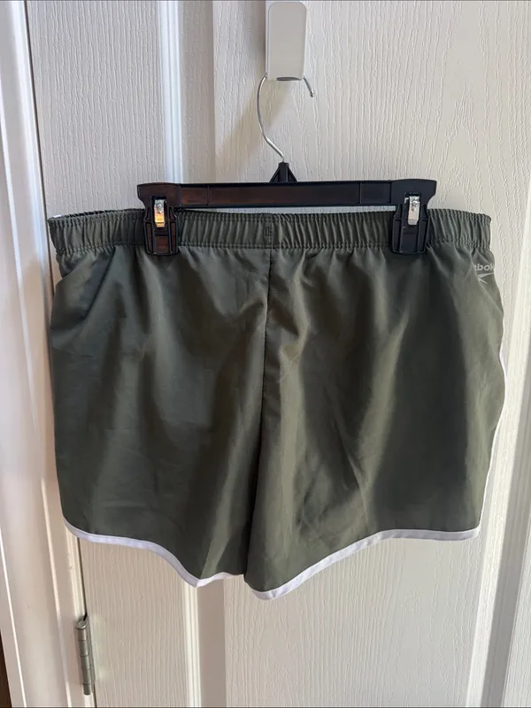 Reebok Olive Athletic Running Shorts with White Trim - Image 2