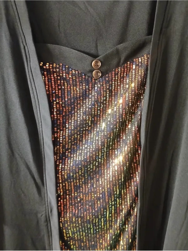Heart Neckline Patchwork Sequin Button Detail Dress-NWT: Size 14-16 - Image 6