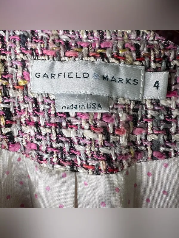 VTG Garfield & Marks Pink Tweed Coco Jacket Longline Open Front Fringe Sz 4 USA - Image 9