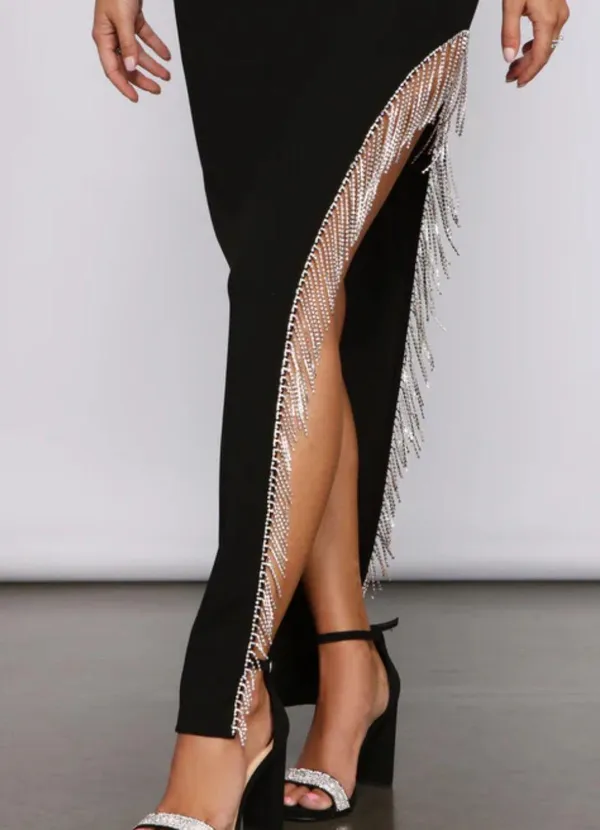 Windsor Black Anastasia Fringe sequin detail formal dress - Image 3