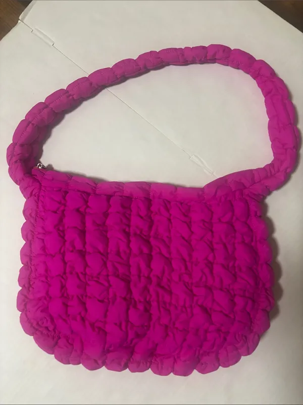 Hot Pink Padded Quilted Crossbody Shoulder Bag Fuchsia Pink Neon Barbie E-Girl - Image 4