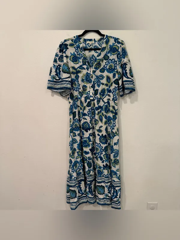 Fig + Flower Blue Green Floral Maxi Dress L - Image 3